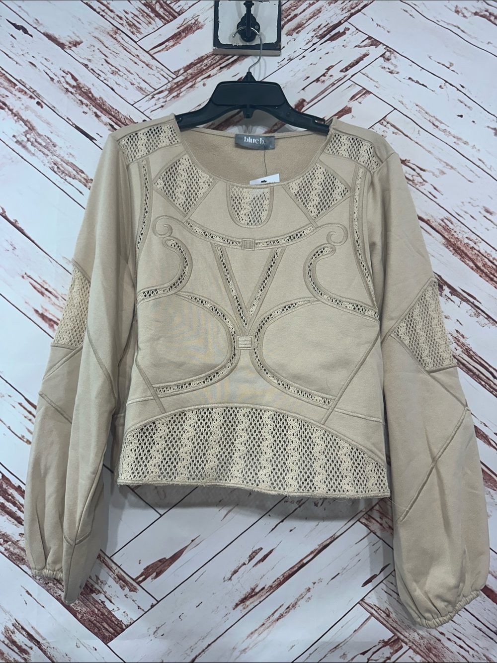 NWT blue b Cream Crochet-Panel Pullover Sweatshirt